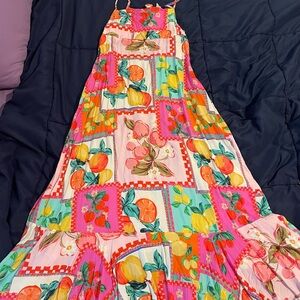 Colorful Fruit Print Maxi Dress